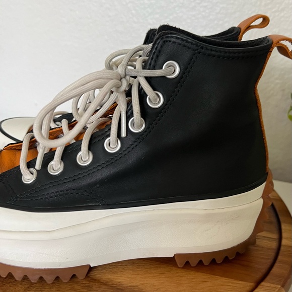 Womens 6 Converse Run Star Hike High Black Saffron Yellow Leather Shoe 568649C - Picture 12 of 15